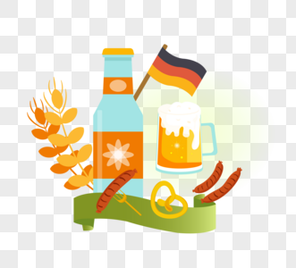 橘黄色德国啤酒香肠元素图片