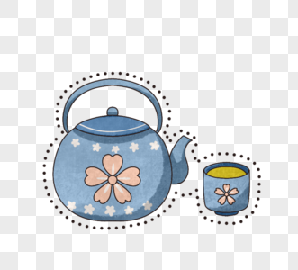 蓝色樱花紫砂壶茶具图片