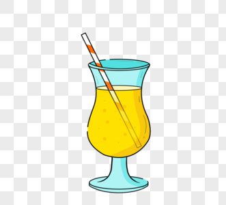 手绘透明玻璃杯黄色果汁橙汁吸管图片