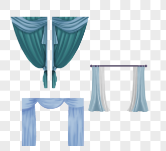 蓝色花纹窗帘元素效果图片