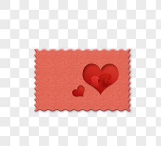 红色爱心邮票剪纸创意元素图片