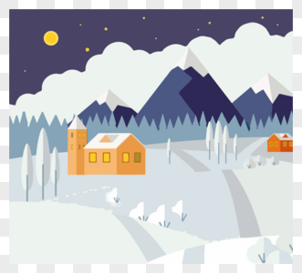 矢量卡通冬季国家风景元素图片