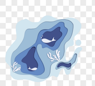 蓝色水花手绘海浪剪纸图片