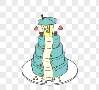 可爱卡通手绘小房子婚礼蛋糕元素图片