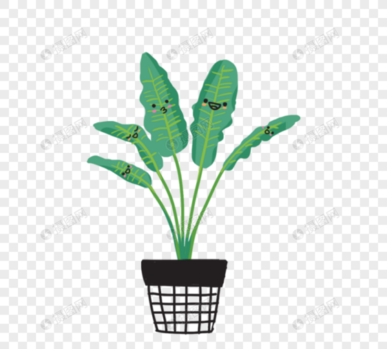 可爱卡通绿色植物线描盆栽图片