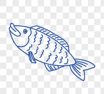手绘蓝色线描生物鱼元素图片