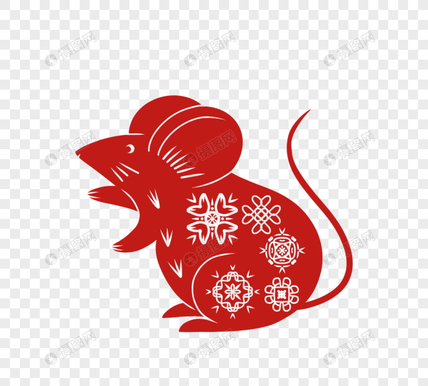 红色剪纸窗花生肖鼠