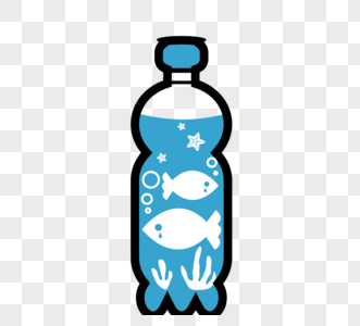 蓝色小鱼饮料瓶塑料瓶卡通手绘高清图片