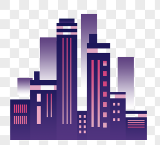 紫色剪影地标建筑手绘元素图片