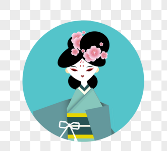 日式浅蓝色女性传统服饰和服卡通人物图片