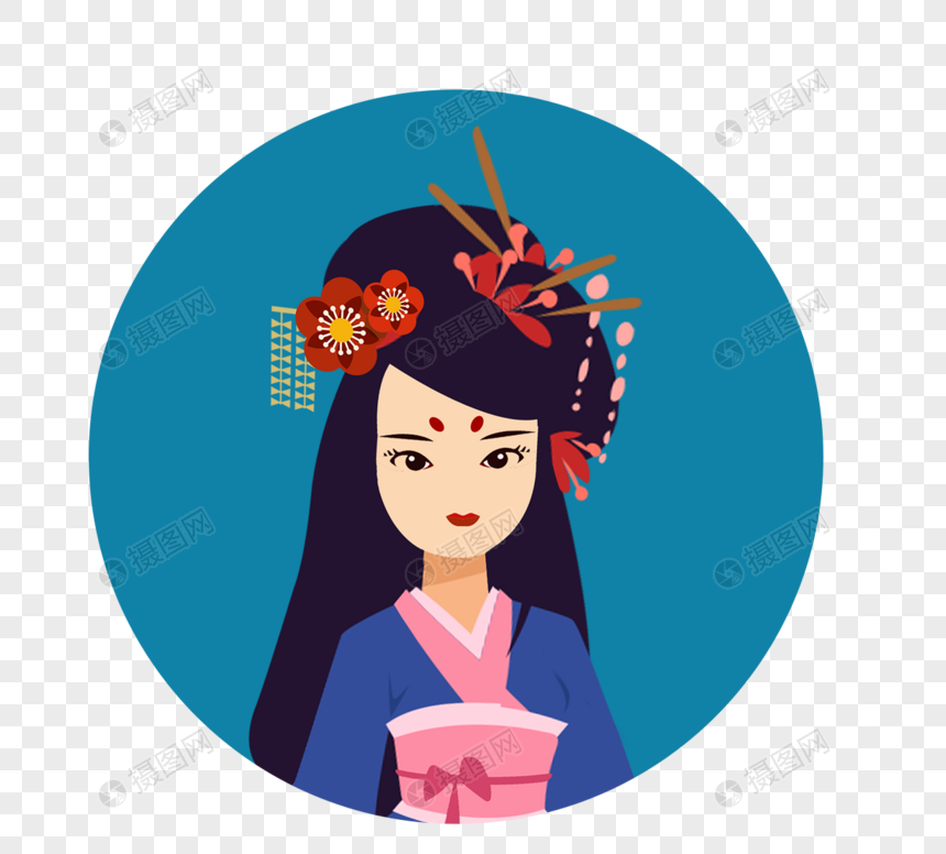 日本传统服饰女性卡通手绘和服人物图片