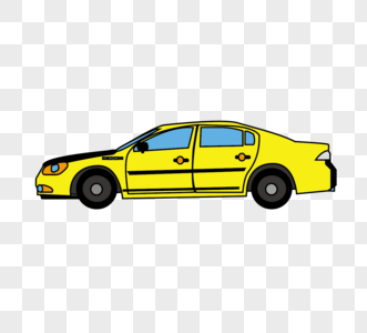 平面卡通可爱手绘风格黄色汽车侧面元素矢量图图片