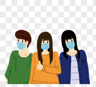 手绘戴口罩预防病毒人群元素图片