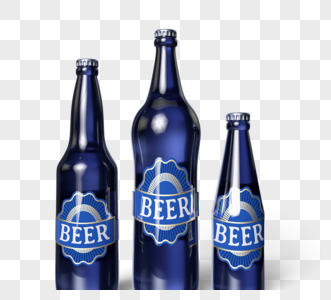蓝色啤酒瓶3d元素图片