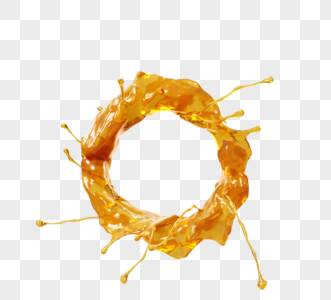 橙汁圆环液体飞溅3d元素图片