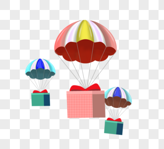 手绘卡通礼物盒降落伞图片