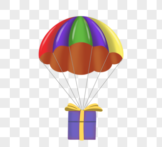 手绘彩色降落伞礼物盒高清图片