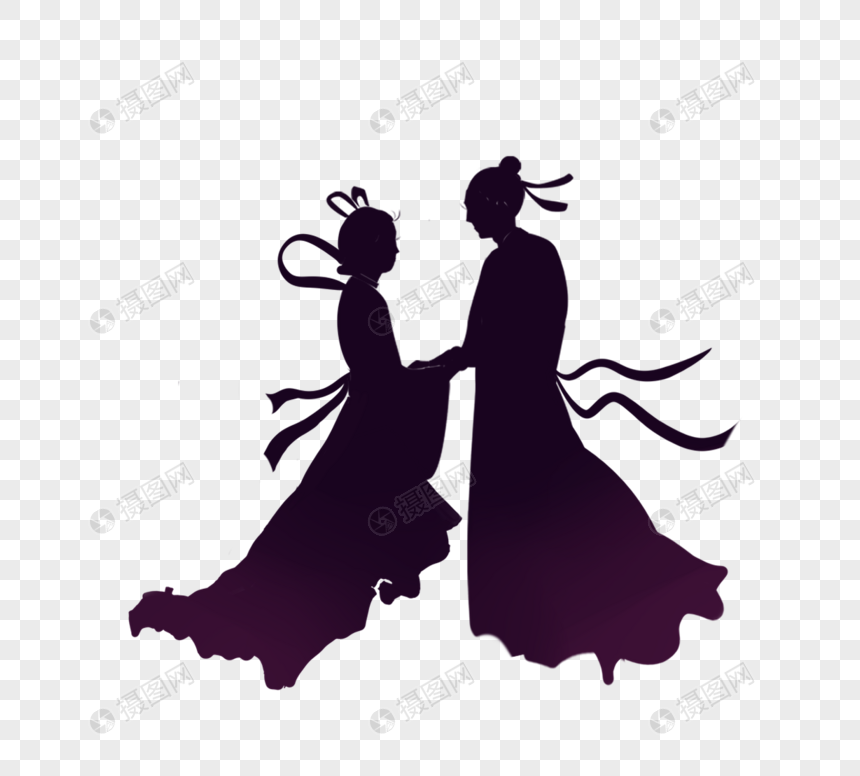 深色渐变浪漫牛郎织女牵手相看剪影