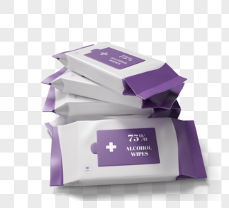紫色消毒湿巾包装3d元素图片