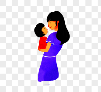 蓝色对视母子温馨手绘卡通母亲节元素图片