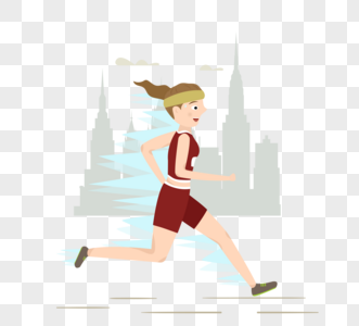 酒红色扁平风英国女孩马拉松运动元素高清图片