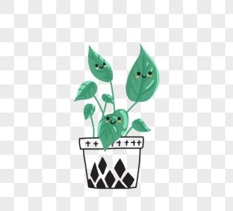 可爱卡通绿色植物黑色盆栽表情高清图片素材