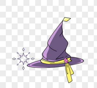 手绘卡通巫师帽紫色黄色装饰图片