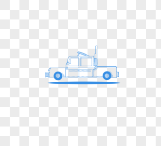 蓝色简约卡车侧面描边元素图片