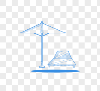 蓝色简约海滩折叠椅描边元素图片