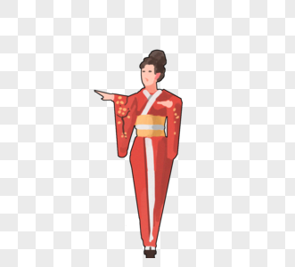 红色卡通日本女性和服人物元素图片