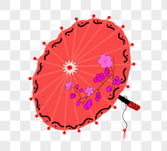 红色平面樱花花纹和伞元素图高清图片