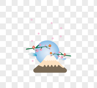 简约月亮富士山樱花图高清图片