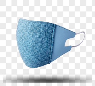 蓝色三角花纹拼接口罩3d元素图片