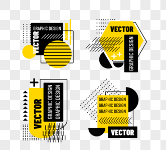 黄黑色几何风格标签高清图片