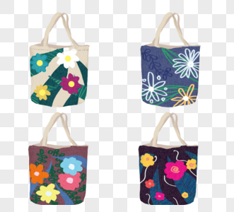 手绘夏日手提袋花朵叶子系列高清图片