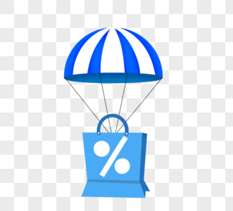 手绘蓝色礼物盒降落伞高清图片