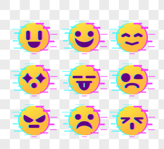 手绘故障风渐变色风格表情emoji元素高清图片