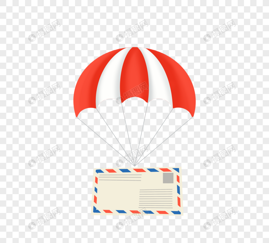 手绘红色降落伞信封图片