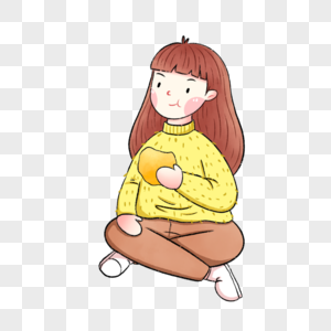 坐着吃柿子的女孩图片