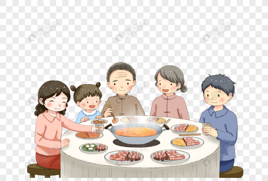 一家人一起吃火锅图片