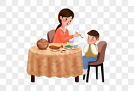 母亲和不愿意吃饭的孩子图片