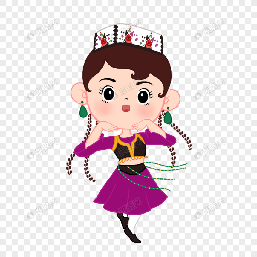 摄图网>免抠元素>手绘/卡通元素>跳舞的维吾尔族女孩.
