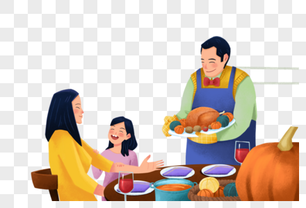 感恩节一家人吃火鸡大餐图片