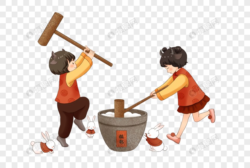 打糍粑的孩子