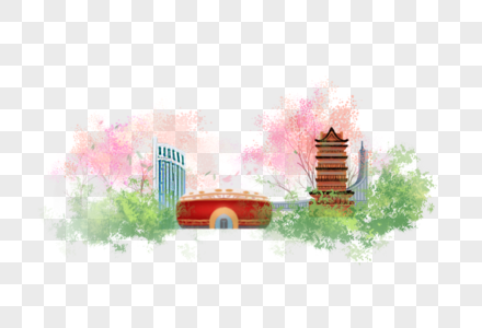 水墨城市地标建筑高清图片