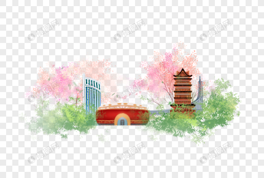 水墨城市地标建筑图片