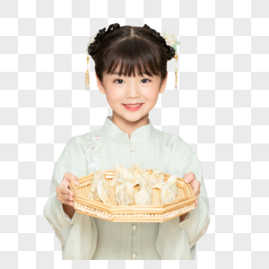 古风汉服中国风小女孩端饺子图片