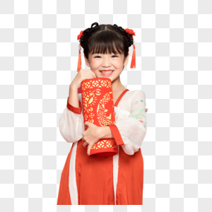 古风汉服中国风小女孩抱爆竹图片
