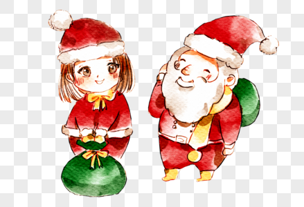 手绘风可爱圣诞老人与女孩图片