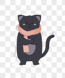 卡通冬季动物黑猫图片